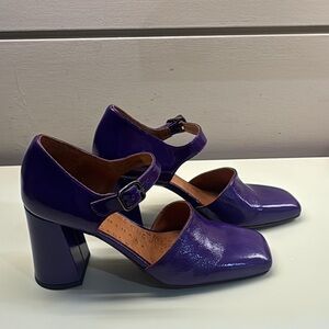 Chie Mihara Patent Purple Mary Jane Block Heels